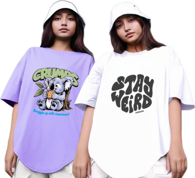 RS FASHION Printed Women Round Neck Purple, White T-Shirt