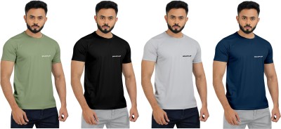 INDICLUB Sporty Men Round Neck Light Green, Black, Silver, Blue T-Shirt