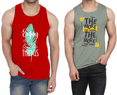 WOOSTRO Typography Men Scoop Neck Red, Light Green T-Shirt