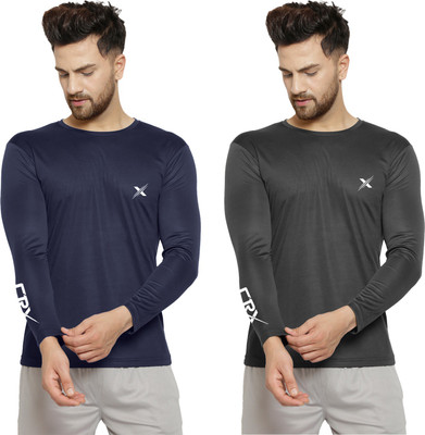 Cruister Typography Men Round Neck Grey, Navy Blue T-Shirt