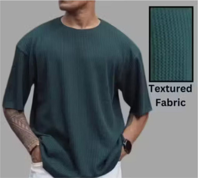 At Last Fashion Self Design Men Round Neck Green T-Shirt