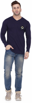 tfurnish Solid Men V Neck Dark Blue T-Shirt