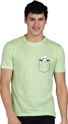 Wyld Sprog Printed Men Round Neck Green T-Shirt
