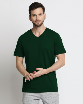 Nilan Tees Wear Solid Men V Neck Green T-Shirt