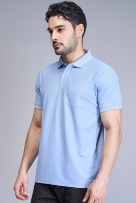 Maxzone Solid Men Polo Neck Light Blue T-Shirt