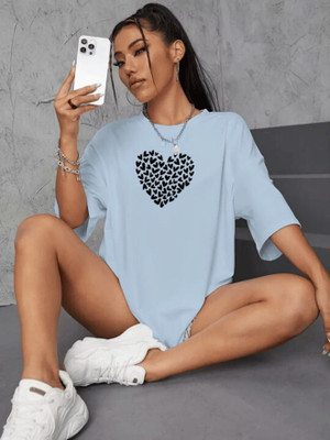 SZN Printed Women Round Neck Light Blue T-Shirt