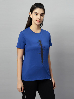 Laasa Sports Printed Women Round Neck Blue T-Shirt