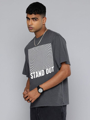 Moda Rapido Graphic Print Men Round Neck Grey T-Shirt