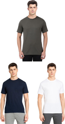 JOCKEY Solid Men Round Neck Dark Green, Dark Blue, White T-Shirt