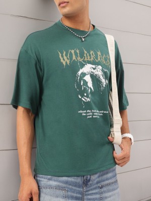 Kook N Keech Printed Men Round Neck Green T-Shirt