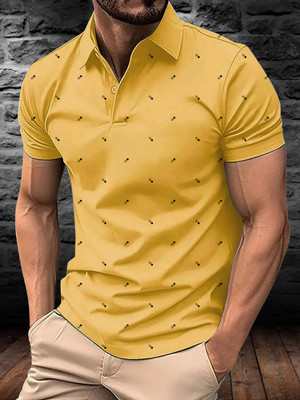 AIN6 Printed Men Polo Neck Gold T-Shirt