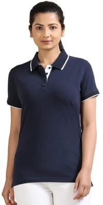 Republic Solid Women Polo Neck Navy Blue T-Shirt