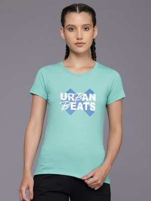 HRX by Hrithik Roshan Printed Women Round Neck Blue T-Shirt
