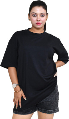altius Solid Women Round Neck Black T-Shirt