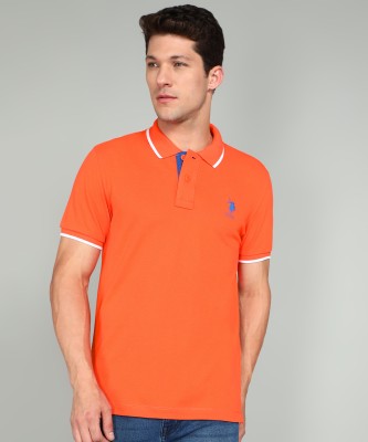 U.S. POLO ASSN. Solid Men Polo Neck Orange T-Shirt