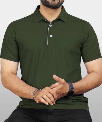 Riksaw Solid Men Polo Neck Green T-Shirt