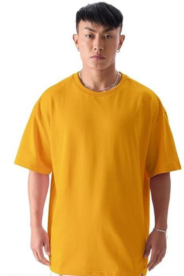 Rewol Solid Men Round Neck Yellow T-Shirt
