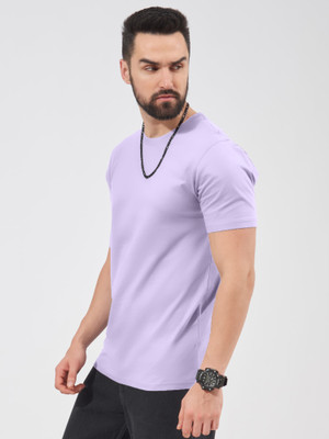 MANIAC Solid Men Round Neck Purple T-Shirt