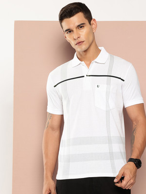 UNIBERRY Striped Men Polo Neck White T-Shirt
