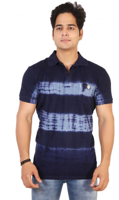 AWACK Printed Men Polo Neck Dark Blue T-Shirt