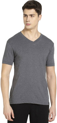 JOCKEY Solid Men V Neck Grey T-Shirt