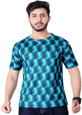 UD FABRIC Graphic Print Men Round Neck Light Blue T-Shirt