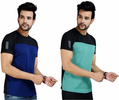 addiz Colorblock Men Round Neck Dark Blue, Light Green T-Shirt