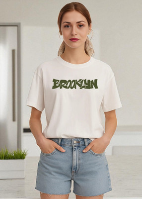 Elvia Printed Women Round Neck White T-Shirt