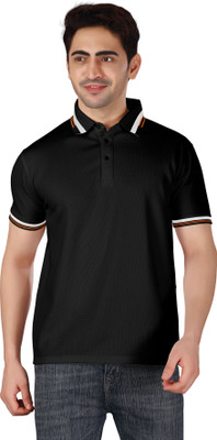 HeeFee Solid Men Polo Neck Black T-Shirt
