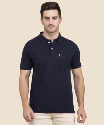PRORIDERS Solid Men Polo Neck Navy Blue T-Shirt