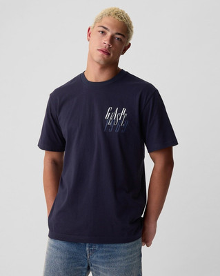 GAP Graphic Print Men Round Neck Navy Blue T-Shirt