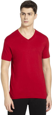 JOCKEY Solid Men V Neck Red T-Shirt