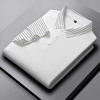 DLooK Designer Solid Men Polo Neck White T-Shirt
