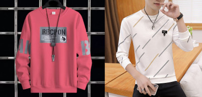 Majexic Printed Men Round Neck Pink, White T-Shirt