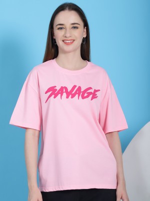 DreamBe Printed Women Round Neck Pink T-Shirt