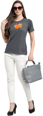 SZN Graphic Print Women Round Neck Grey T-Shirt