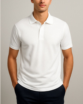 Achievement Wears Solid Men Polo Neck White T-Shirt