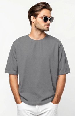 Trenzi Solid Men Round Neck Grey T-Shirt