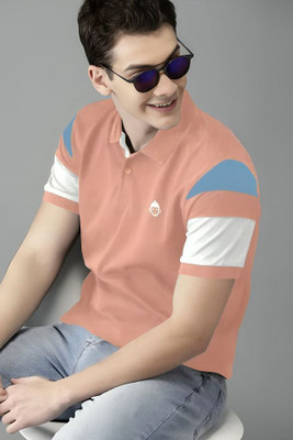 NKV Colorblock Men Polo Neck Reversible Pink T-Shirt