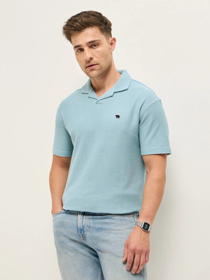 THE BEAR HOUSE Solid Men Polo Neck Light Blue T-Shirt