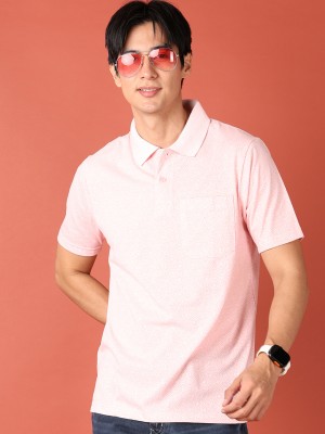 V-MART Solid Men Polo Neck Pink T-Shirt