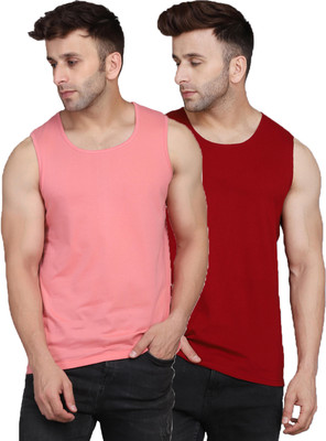 SLOWLORIS Solid Men Round Neck Pink, Red T-Shirt
