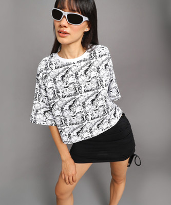 BEWAKOOF Printed Women Round Neck White T-Shirt