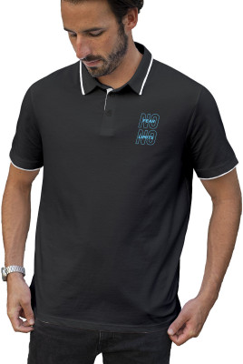 Fighterheero Printed Men Polo Neck Grey T-Shirt