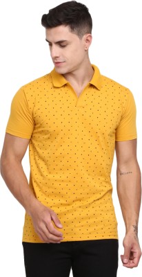 V-MART Printed Men Polo Neck Yellow T-Shirt