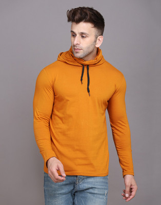 GEUM Solid Men Hooded Neck Gold T-Shirt