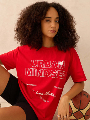 OUTZIDR Printed Women Round Neck Red T-Shirt