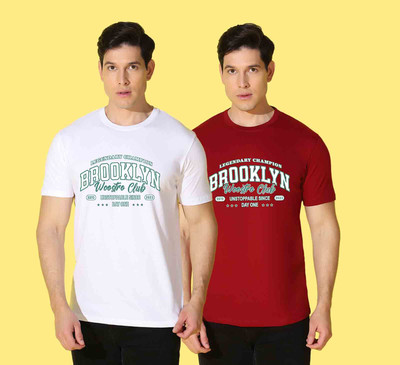 WOOSRTO Printed Men Round Neck Multicolor T-Shirt