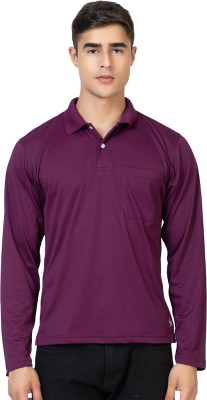 YHA Solid Men Polo Neck Purple T-Shirt