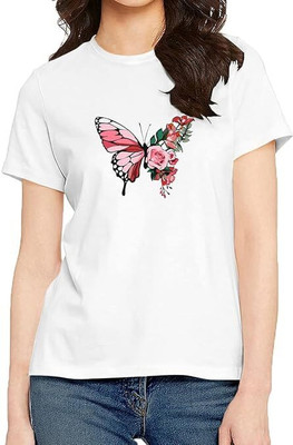 Clori Graphic Print Women Round Neck White T-Shirt